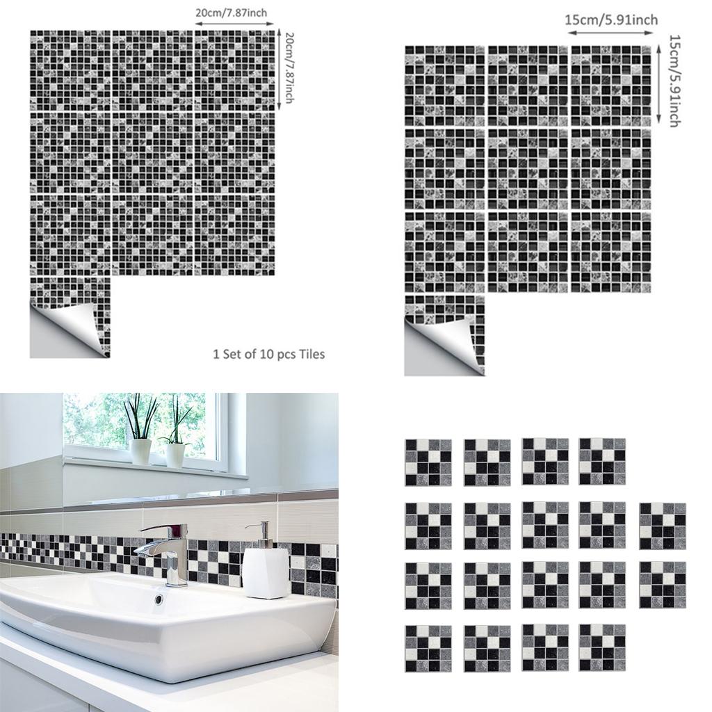Black and White Mosaic Tile Sticker Kitchen Bathroom Floor Wall Decoration
