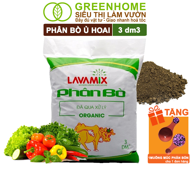 Phân Bò Lavamix, Bao 3Dm3, Đã Qua Xử Lý, Không Mùi Hôi, Hữu Cơ Tiện Lợi - 1B Phân Bò 3Dm3 Lvm