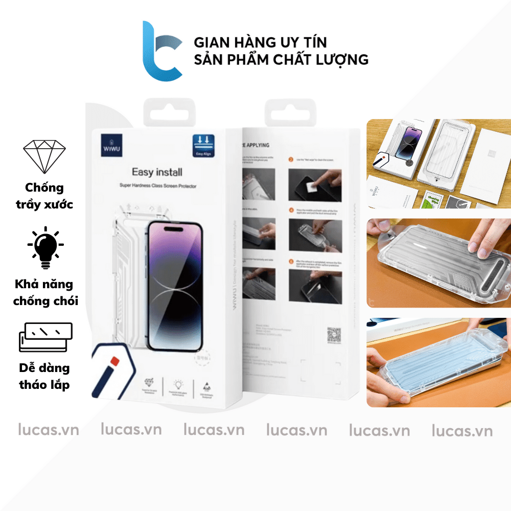 Kính Cường Lực WIWU Easy Install Kèm Khung Tự Dán Cho IPHONE 15 Pro/ Pro Max Chống Trầy Xước, Có Lưới Bảo Vệ Màng Loa - Hàng Chính Hãng