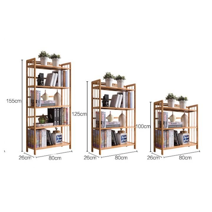 RE0391 Kệ sách trang trí gỗ tre 4 tấng 125x80cm - Tủ sách - Kệ để sách - Giá sách - Kệ sách gỗ - Tủ để sách