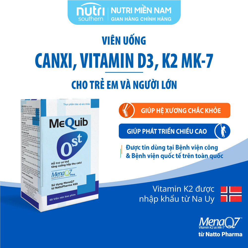 Vitamin D3 K2 MK7 MenaQ7 Và Canxi MEQUIB OST - Hỗ Trợ Tăng Cường Hấp Thu Canxi, Tăng Trưởng Chiều Cao và Phòng chống loãng xương