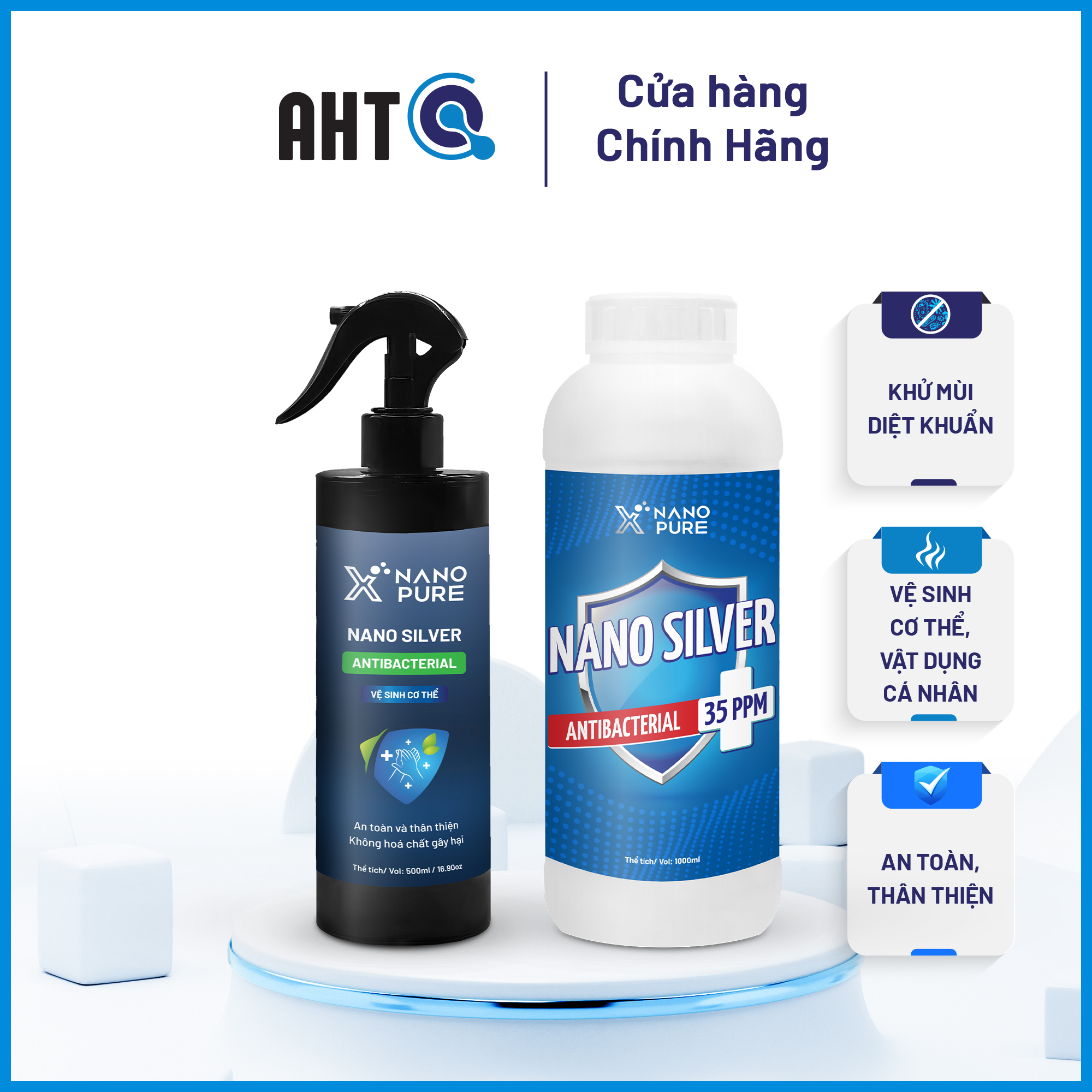 DUNG DỊCH NANO SILVER NANO XPURE ANTIBACTERIAL 35PPM 1L+CHAI XỊT NANO BẠC KHỬ MÙI VỆ SINH CƠ THỂ 500ML-KHỬ MÙI, KHÁNG KHUẨN-AHT CORP (AHTC)