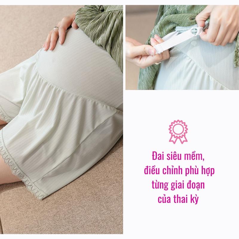 Quần đùi bầu vải lụa imom, có chun điều chỉnh, kháng khuẩn, khử mùi, viền ren sang trọng, mát mẻ - QB1