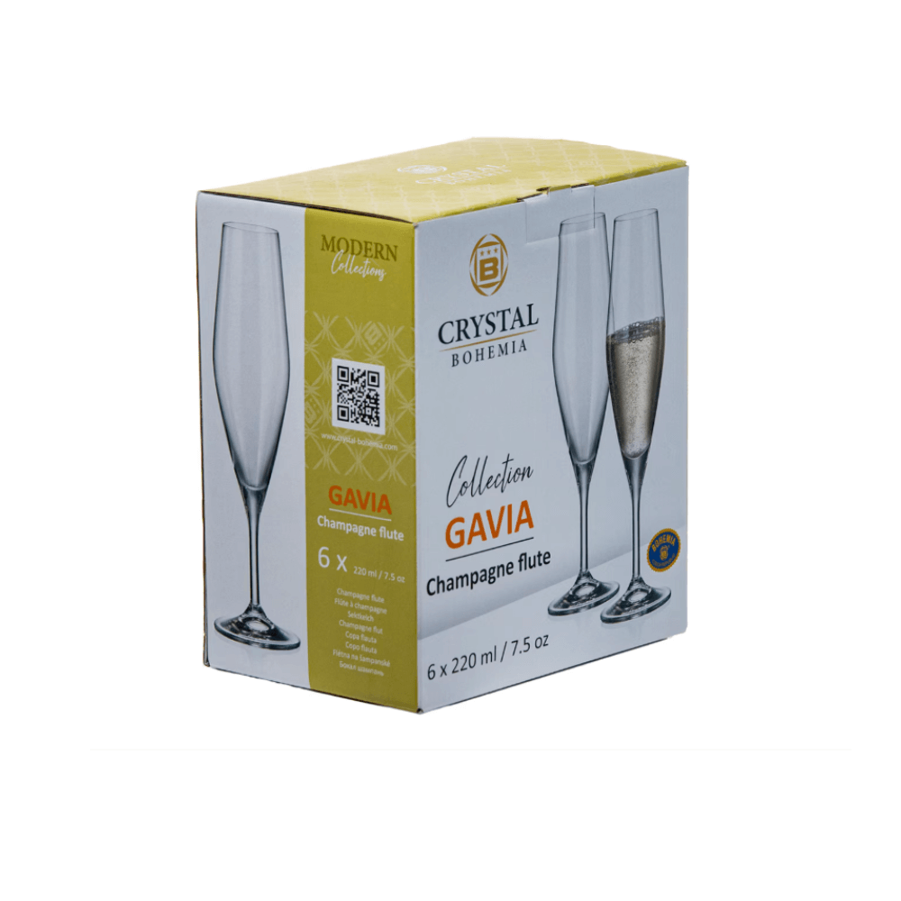 Set 6 ly champagne Gavia 210ml Crystal Bohemia Hàng chính hãng