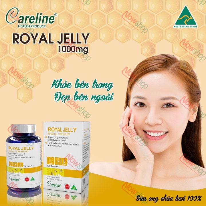 Viên uống sữa ong chúa tươi Careline Royal Jelly 1000mg Capsules tăng cường sức khỏe đẹp da móng tóc