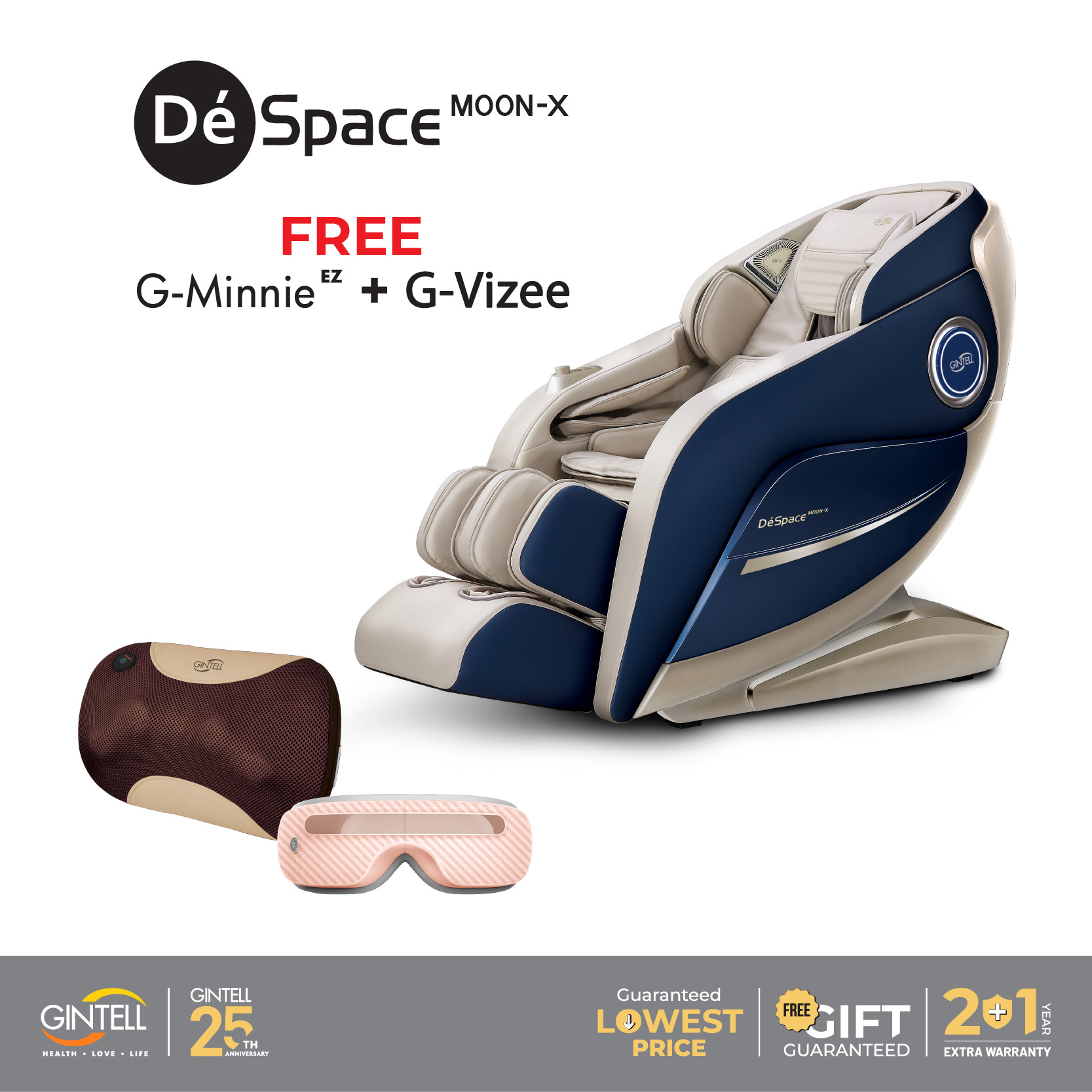 Ghế Massage Gintell DéSpace MOON-X [Tặng ngay] Máy Massage Mắt G-VIZEE + Đệm Massage G-Minnie EZ