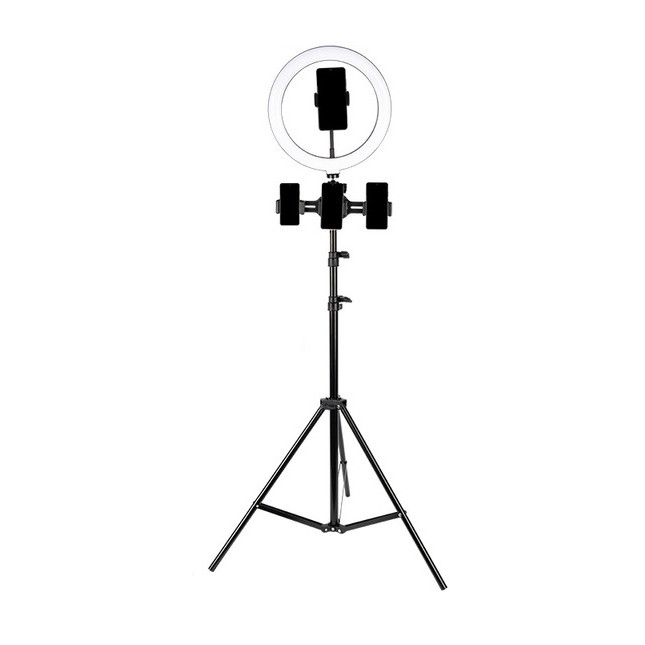 Tripod gậy chụp ảnh quay phim Livestream siêu xịn LED 3 màu, 4 kẹp điện thoại, cao 190cm