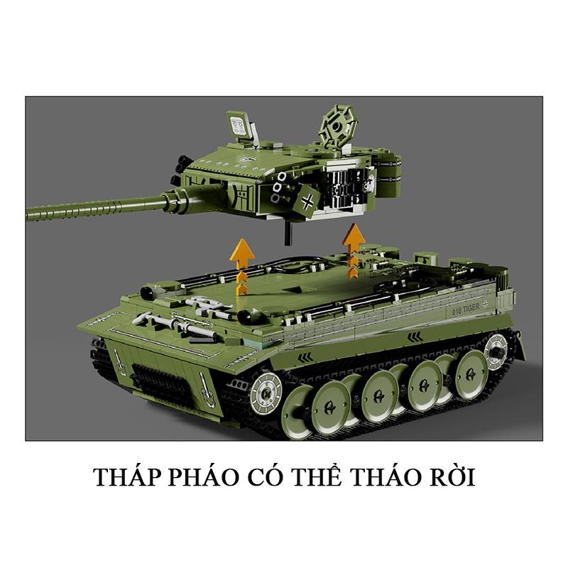Đồ chơi Lắp ráp Xe Tăng Đức tiger I, Lewan 90047 Main battle tank, Xếp hình thông minh, Mô hình xe tăng