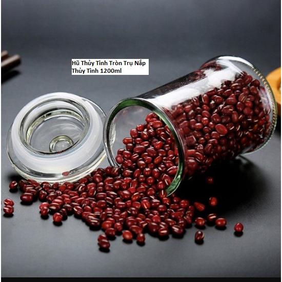 Hũ Thủy Tinh Tròn Trụ Nắp Thủy Tinh 370ml