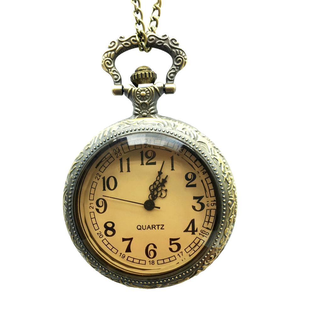 Prettyia Retro Flower Steampunk  Pocket Watch Pendant Necklace Bronze