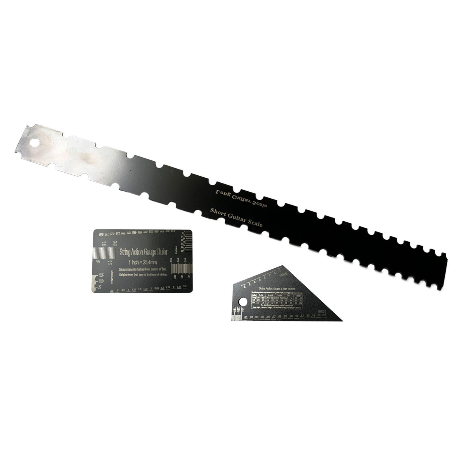 3x Guitar Neck Notched Straight Ruler Neck Fingerboard Measuring Ruler