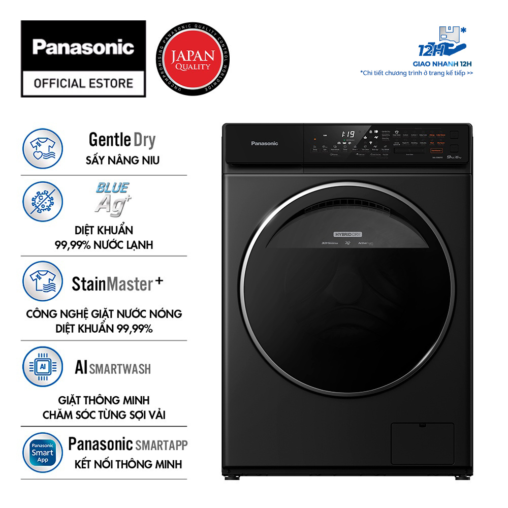 Máy Giặt Sấy Cửa Trước Panasonic 9,5 Kg giặt 6kg sấy NA-S956FR1BV - Diệt khuẩn đến 99.99% - Giặt sấy 2 trong 1- Hàng Chính Hãng (Đen) - Giao Toàn Quốc