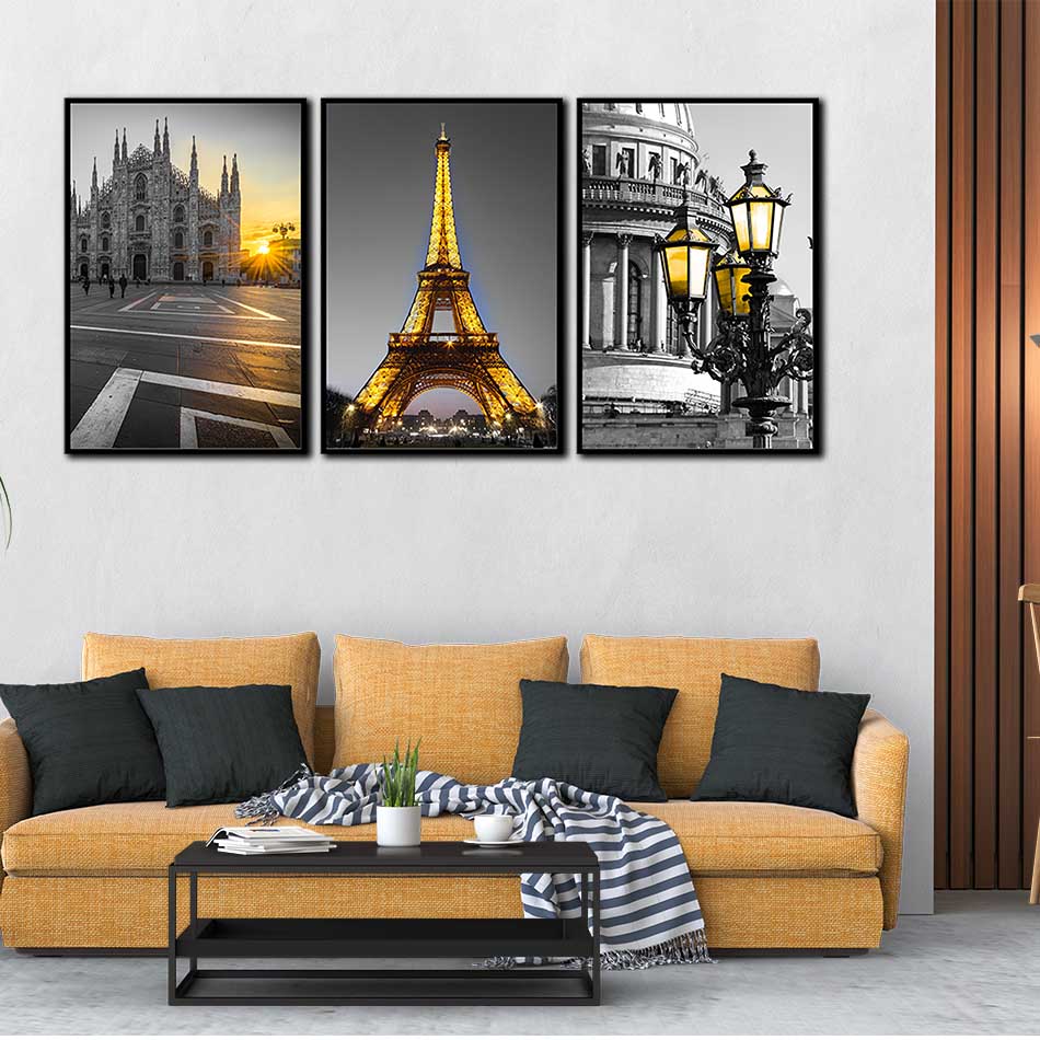 Bộ 3 tranh canvas treo tường Decor Thành phố PARIS cổ điển và hiện đại - DC102