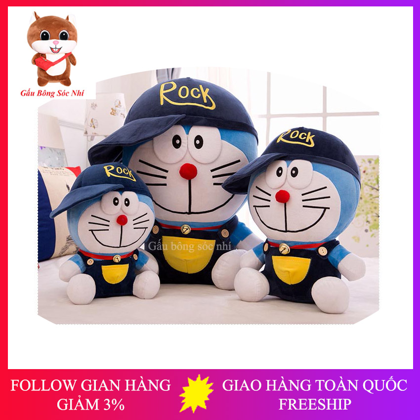 Gấu bông Doraemon rock mũ cực ngầu