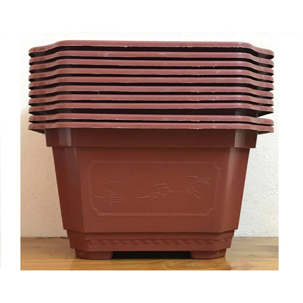 Combo 10 Chậu Nhựa Trồng Cây Mini Hình Chữ Nhật Màu Nâu Siêu Đẹp Kích Thước  22x18x12 Cm
