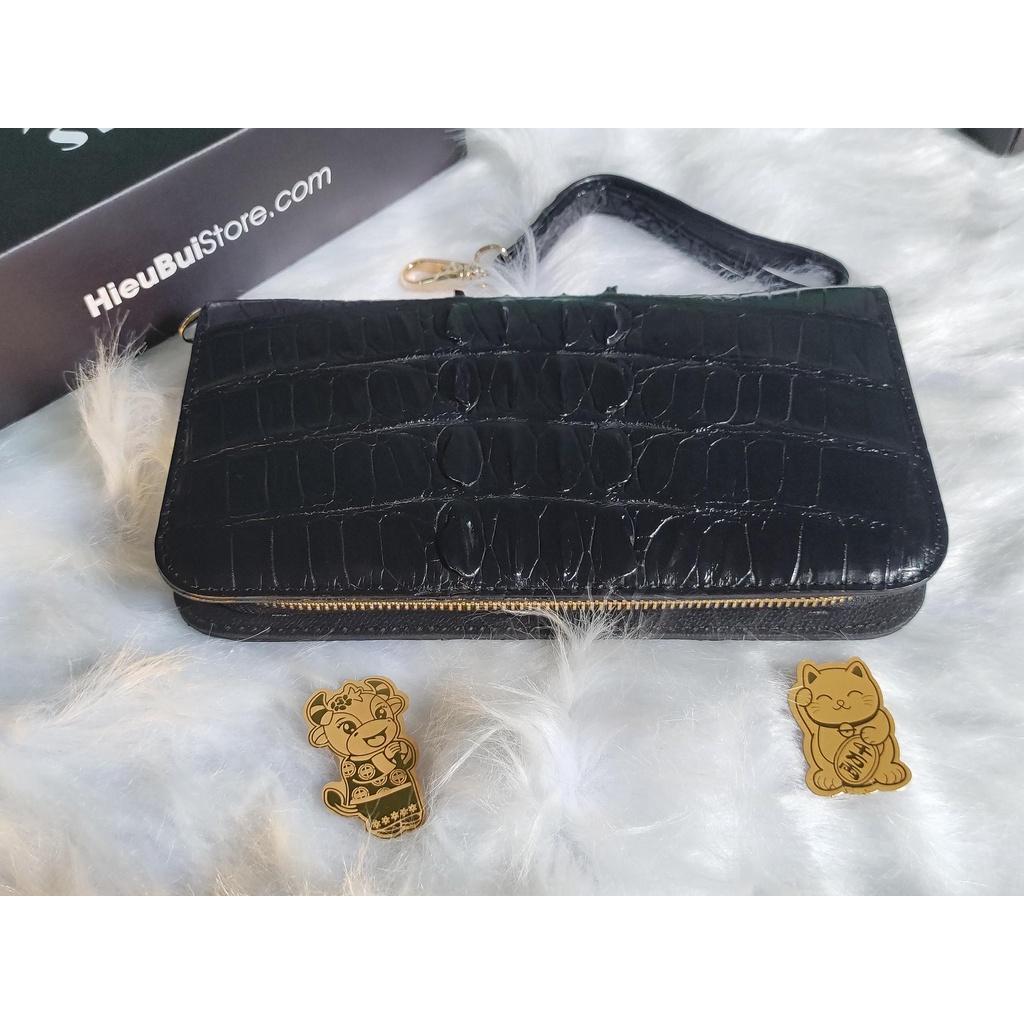 Ví Cầm Tay 1 Khóa Clutch Da Cá Sấu Cao Cấp Màu Đen