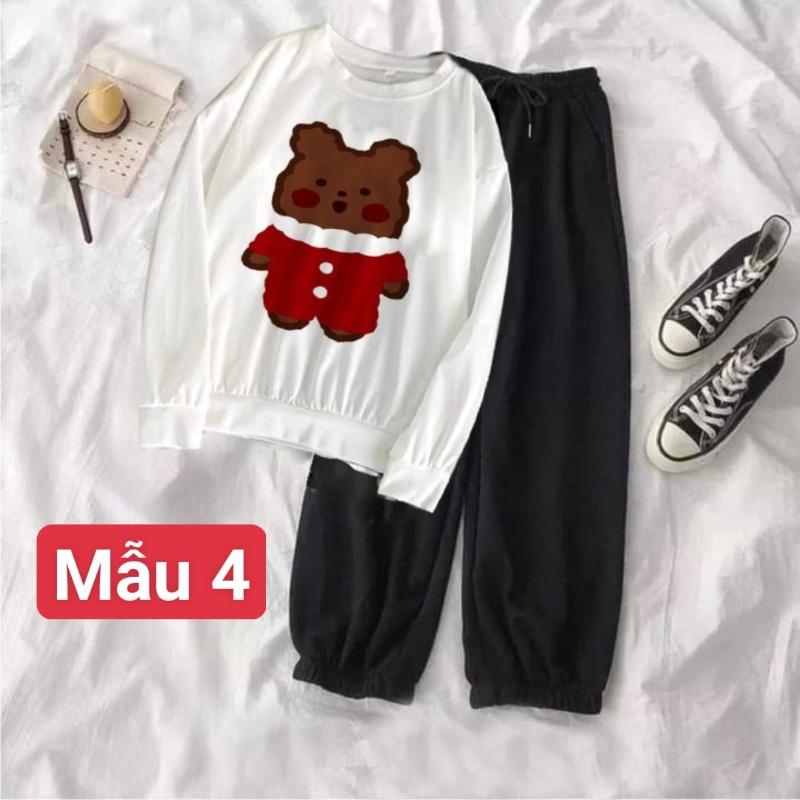 Bộ áo nỉ dài tay các hình kèm quần bom đen