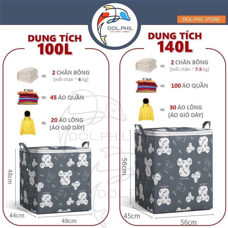 Túi đựng chăn màn quần áo cỡ lớn có nắp dây kéo 2 chiều in họa tiết đẹp sắc nét không phai màu hình gấu Brick