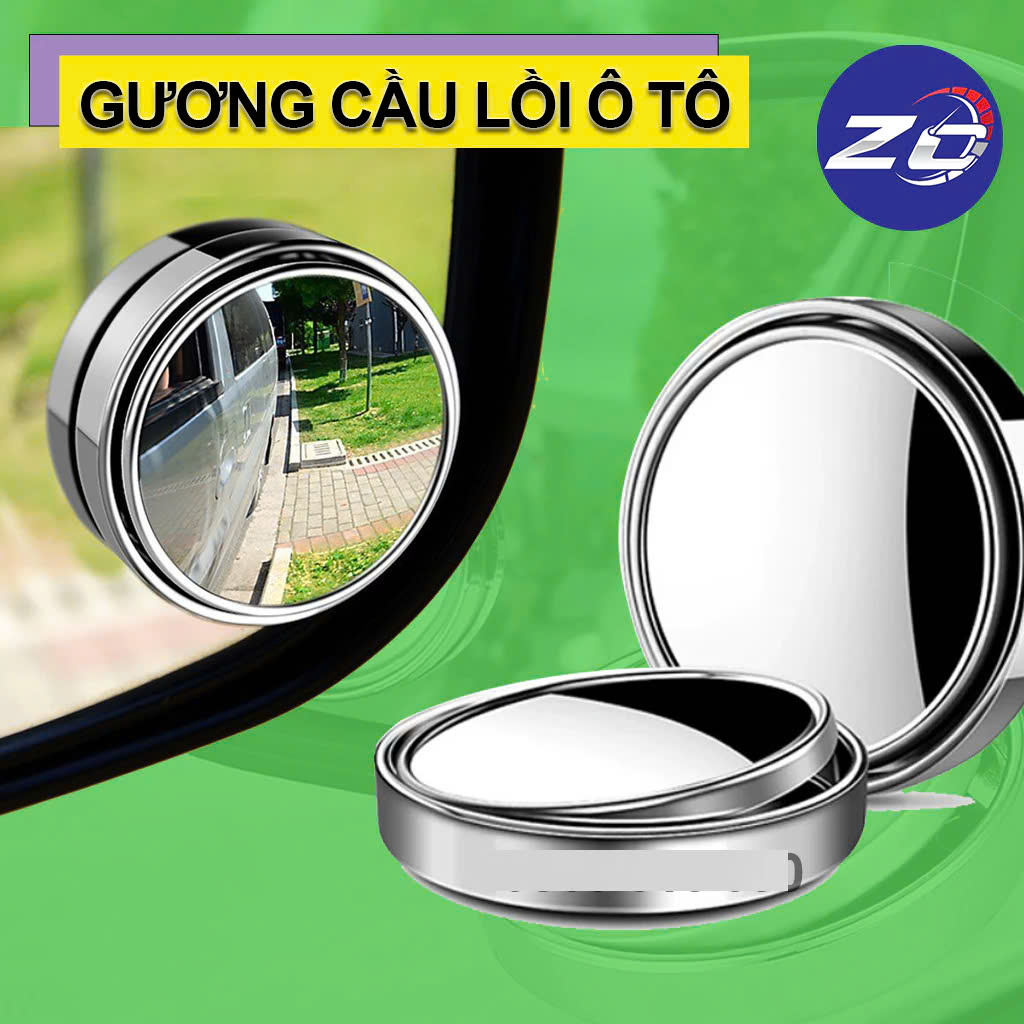 Gương Cầu Lồi Xóa Điểm Mù Cho Ô Tô – Bộ 2 Cái Xoay 360 Độ, Có Viền Chống Loá