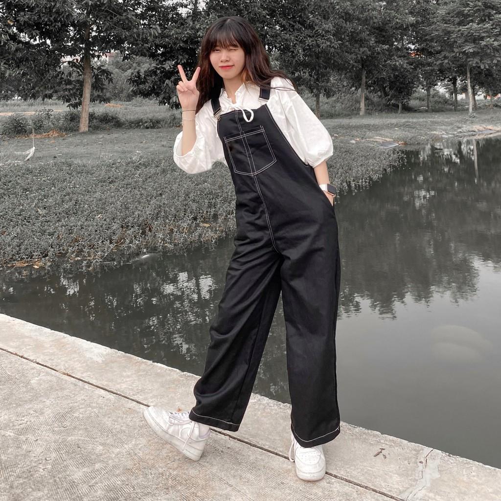 Yếm Quần Chất Kaki Dập Chỉ Nổi Phong Cách