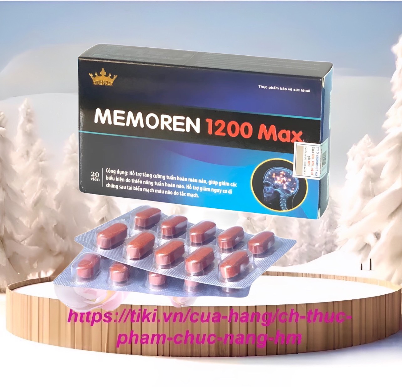 Viên uống Memoren 1200 Max Kingphar, hộp 30v, tăng tuần hoàn não, giảm đau đầu, cổ vai, gáy