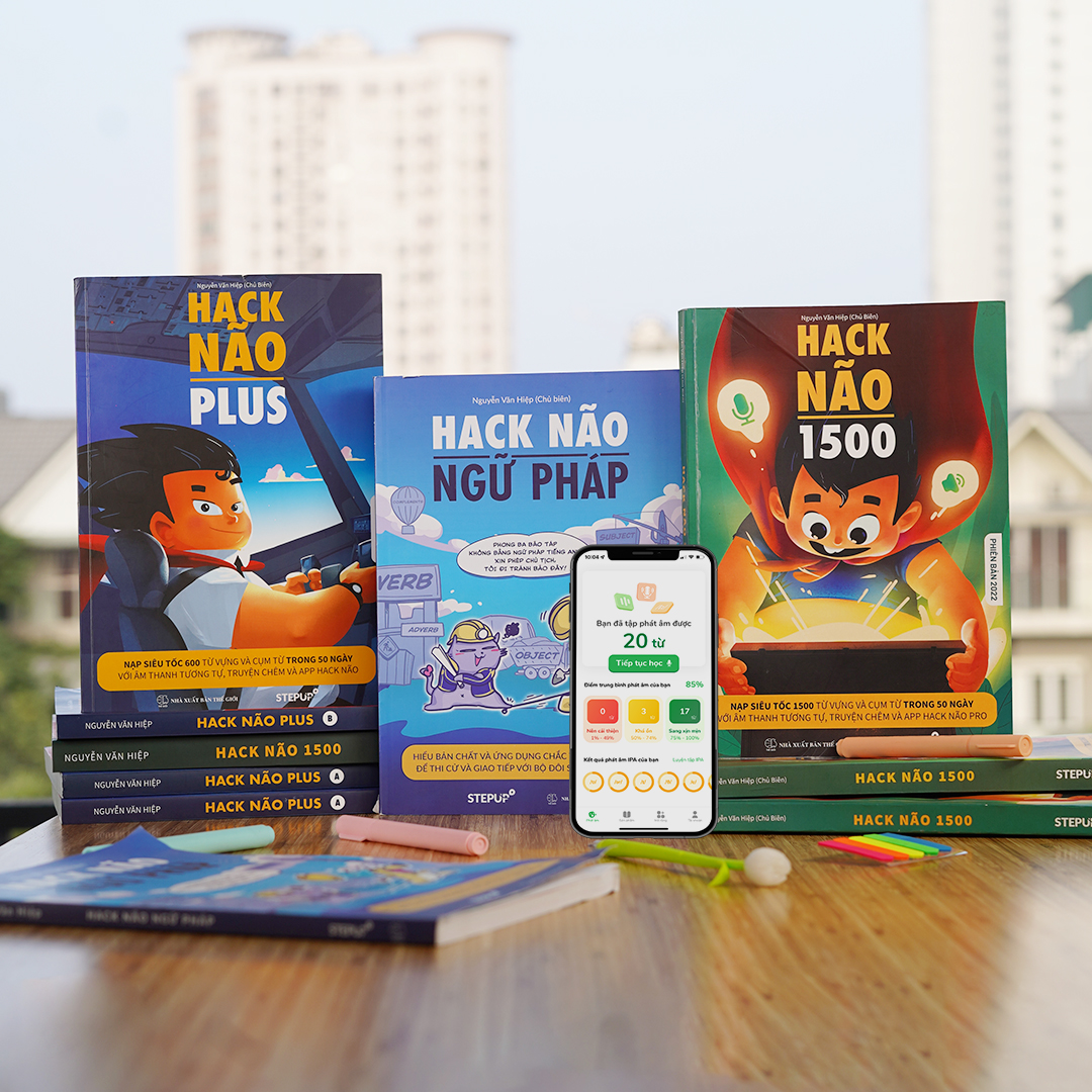 Sách - Combo 3 cuốn Hack Não 1500 + Hack Não Ngữ Pháp + Hack Não Plus + Tặng App Hack Não Pro học miễn phí