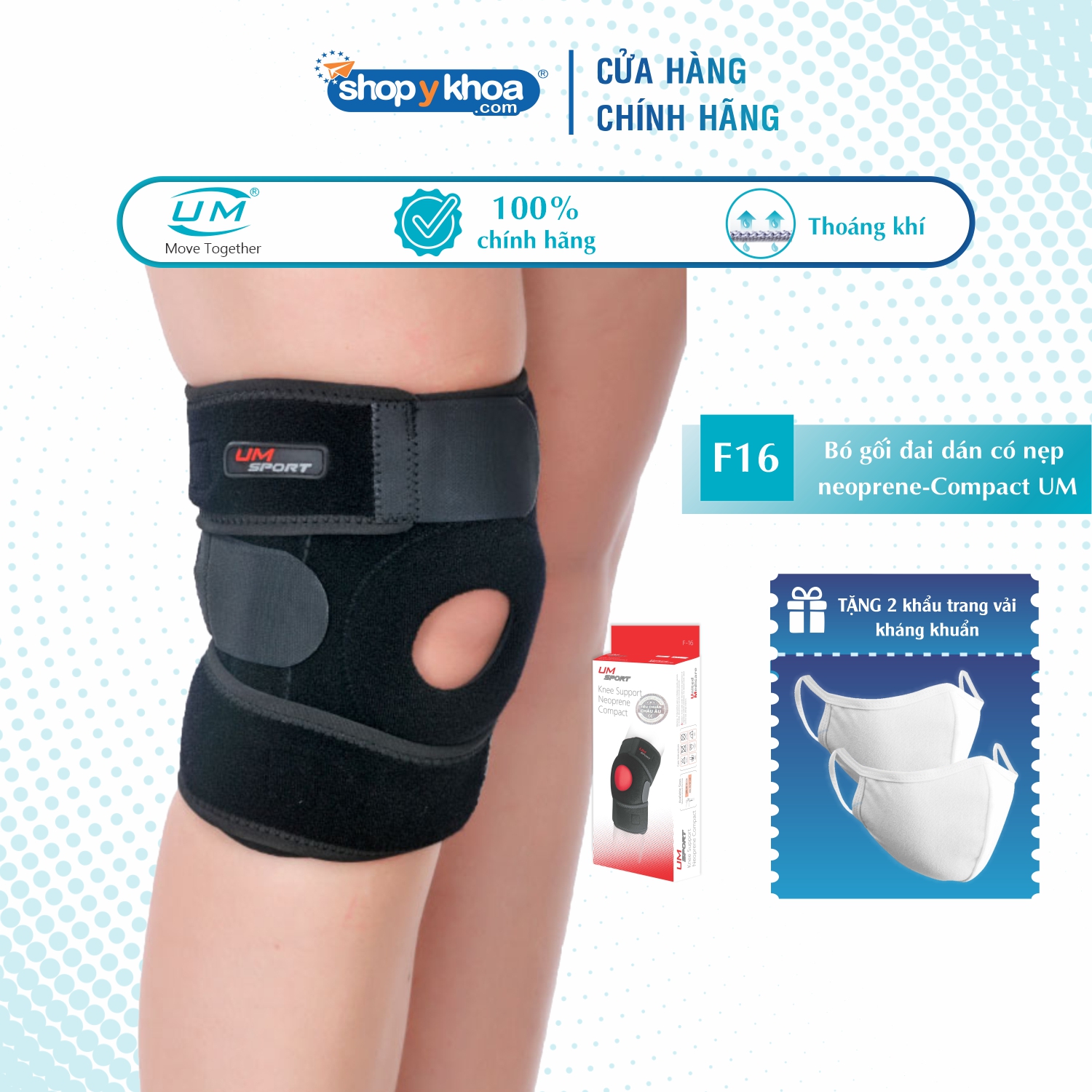 Bó Gối Đai Dán Có Nẹp Neoprene - Compact United Medicare F16 - Xxl