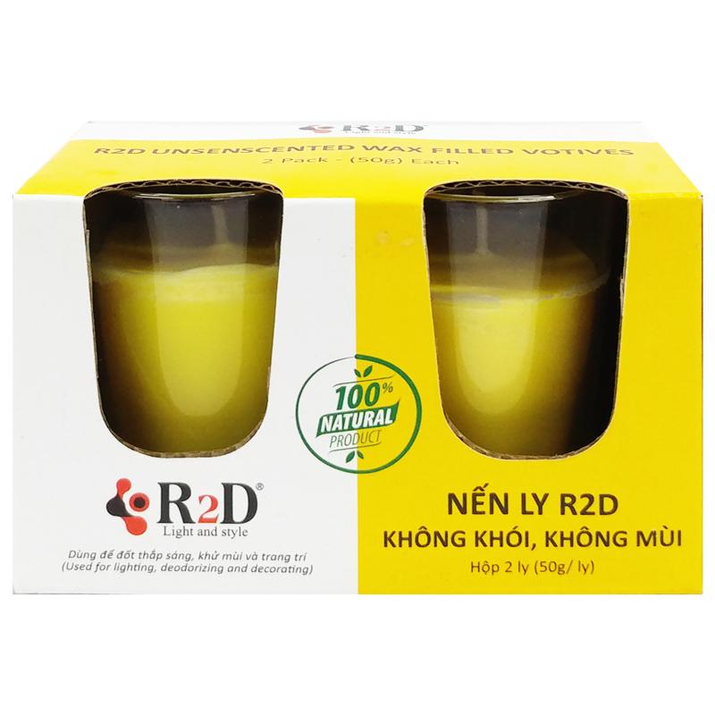 Hộp 2 Nến Ly Không Khói Không Mùi R2D - Màu Vàng (50gr/ Ly)