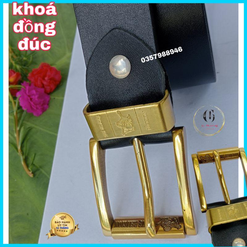 Dây Thắt Lưng Nam Da Bò Thật Khoá Đồng Đúc Mẫu In Hình Ông Địa Màu Đen. Dây Lưng Nam Cao Cấp