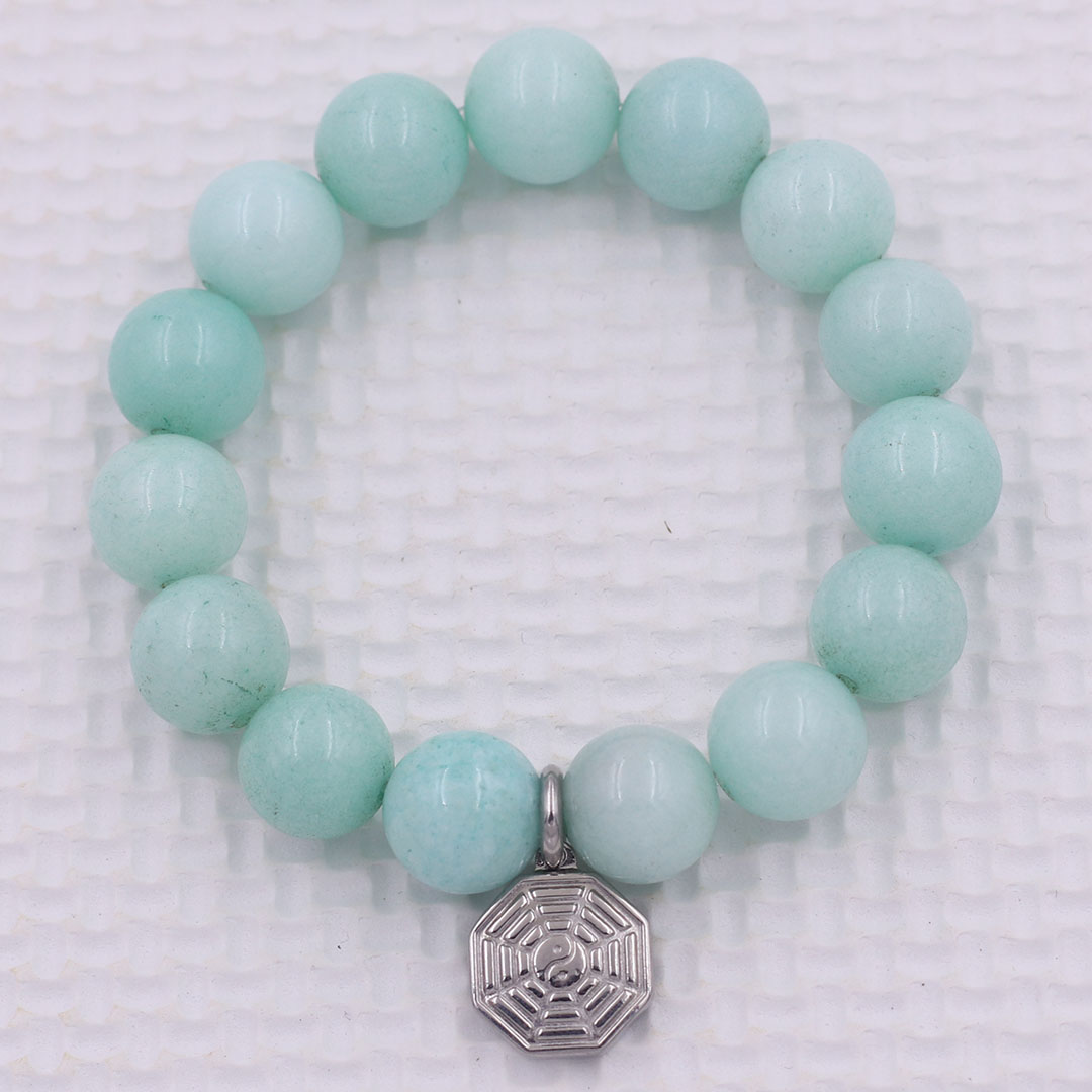 Vòng chuỗi đeo tay đá ngọc bích xanh charm bát quái inox, vòng tay hạt chuỗi, vòng chuỗi phong thủy, vòng tay nam nữ