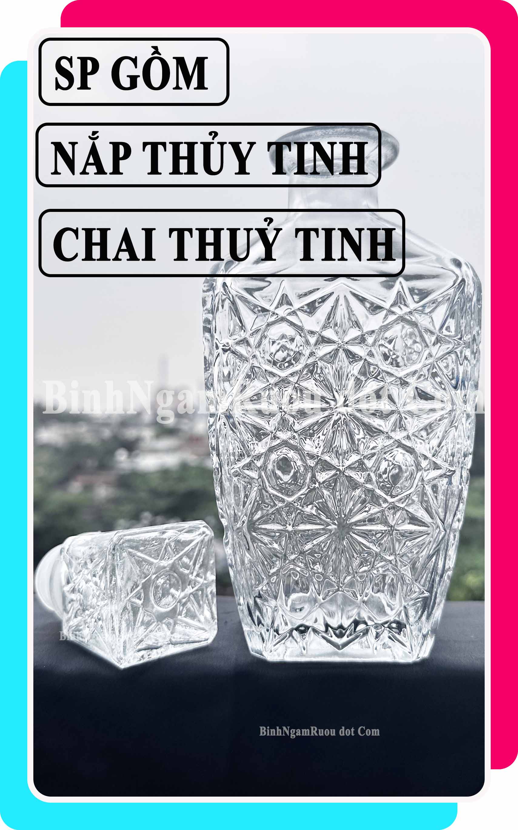 C52 Chai Đựng Rượu Thủy Tinh Dáng Chai Vuông Hoa Văn Nắp Thủy Tinh Sang Trọng - Cao Cấp 800ml - Đẹp Cao Cấp - Nắp Kín Thủy Tinh Trong - Quà Biếu Sang Trọng