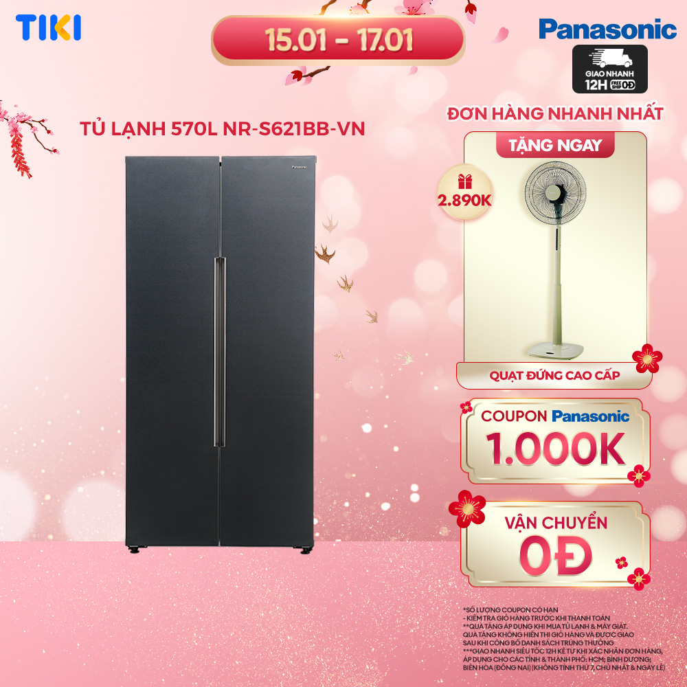 Tủ lạnh Panasonic Kháng Khuẩn Side-by-Side 570L NR-S621BB-VN - Miễn phí vận chuyển - Bảo hành 2 năm - Hàng chính hãng