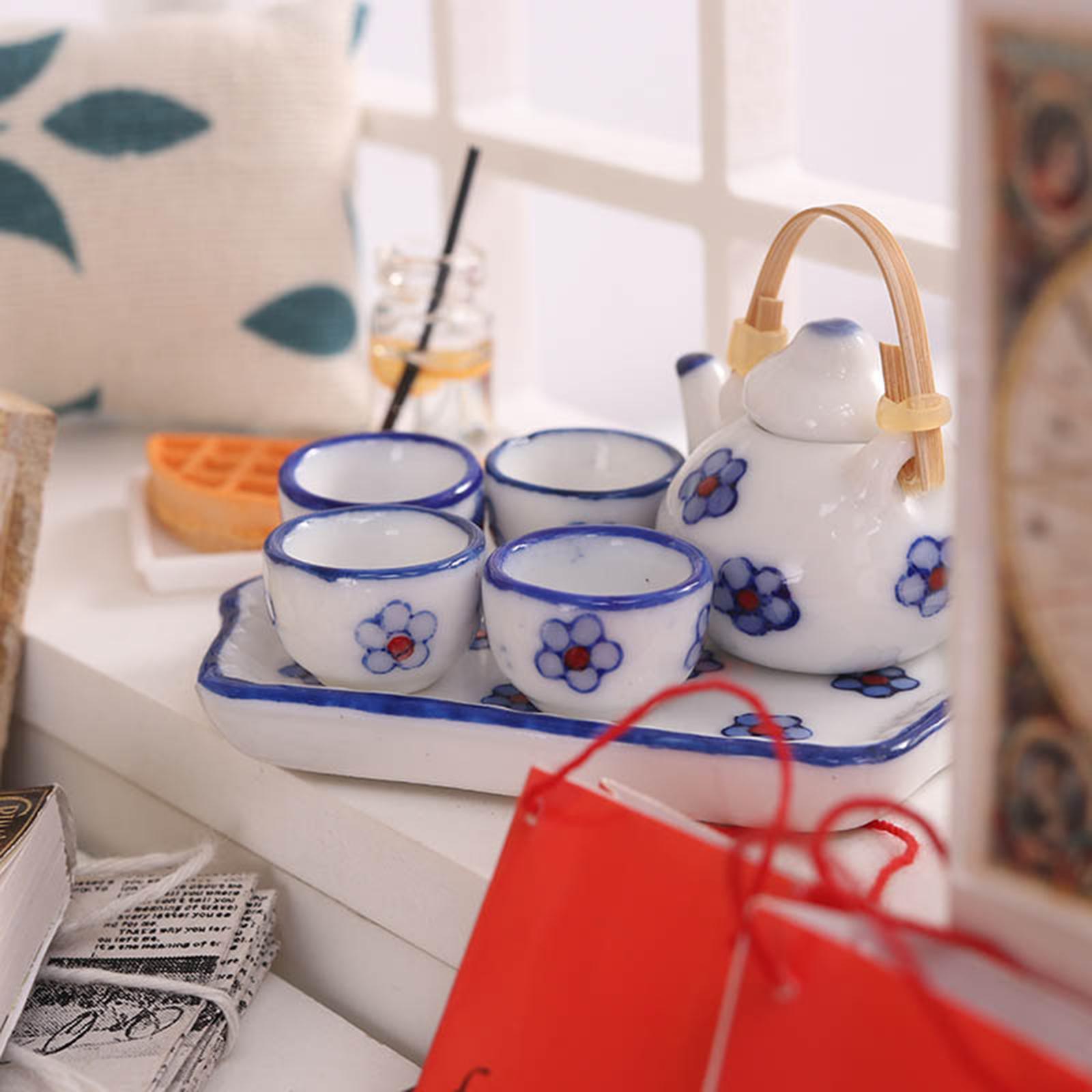 1/12 Dollhouse Miniature Tea Set Accessories for Kitchen Decor White