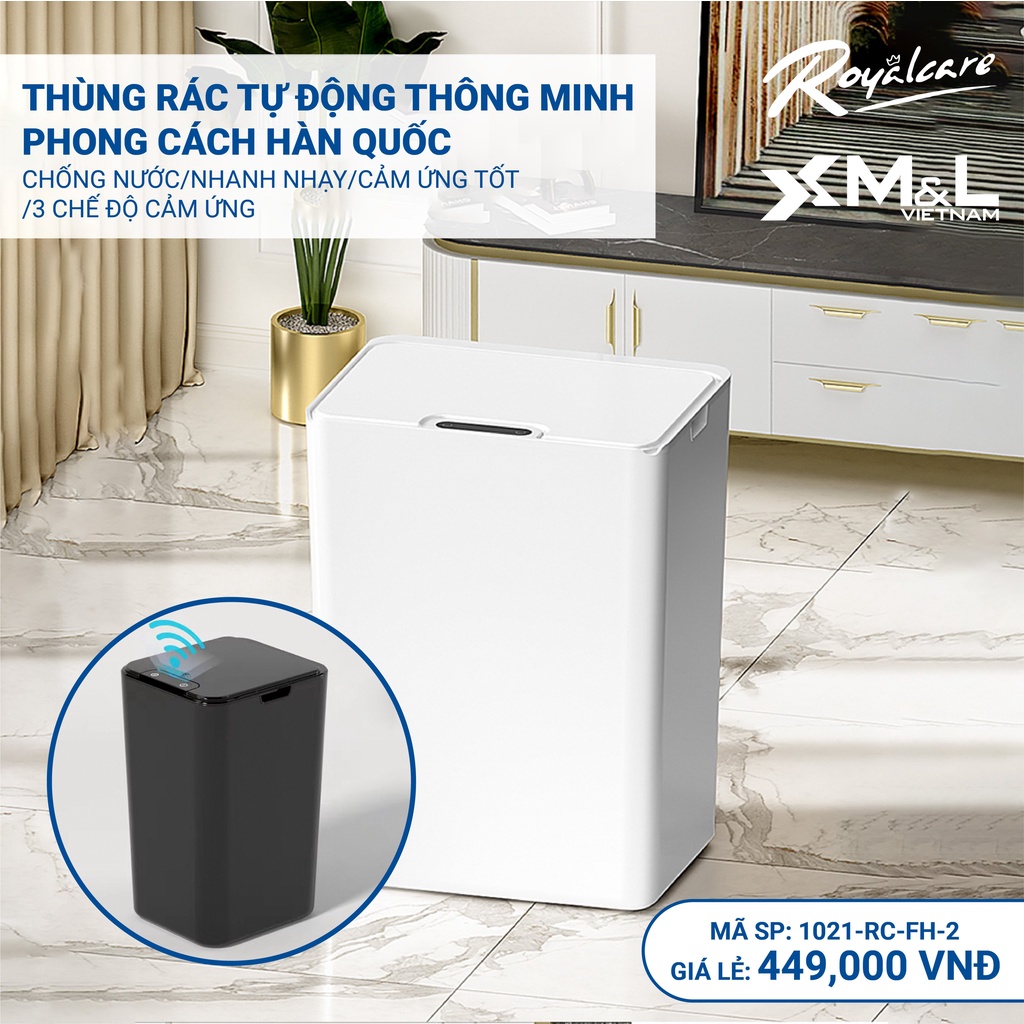 Thùng rác thông minh M&L FH-2 - Thùng rác cảm ứng tự động phong cách Hàn Quốc bảo hành chính hãng