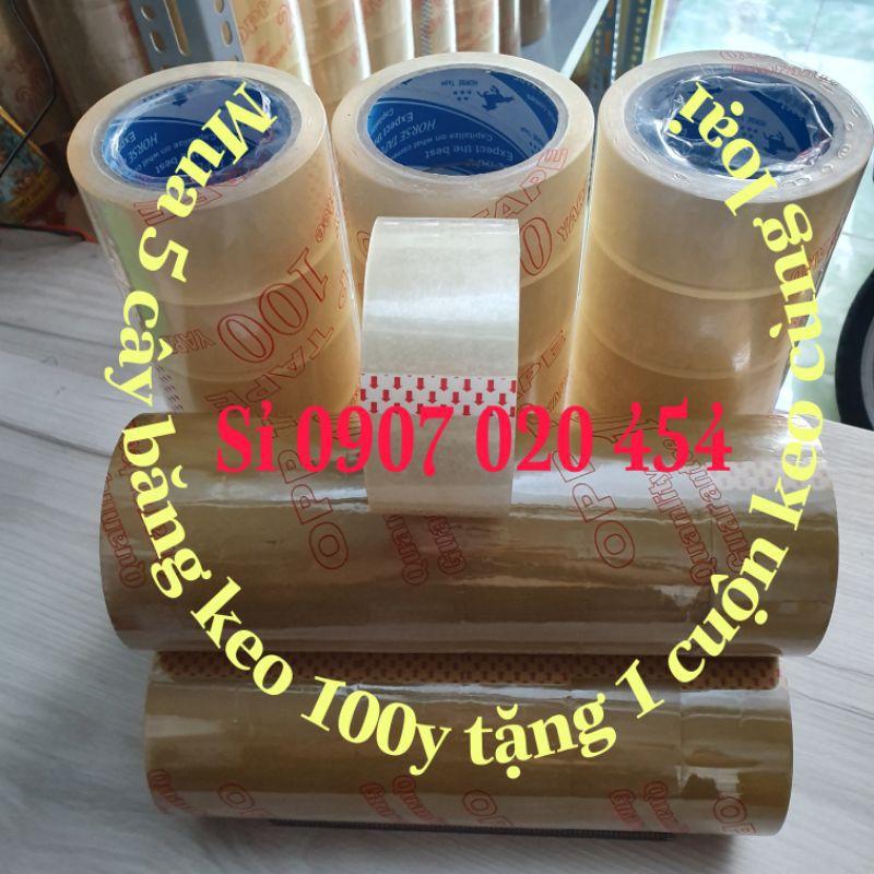 Băng keo đóng hàng trong/đục siêu dính, siêu dai 100yard /1kg cây 6 cuộn lõi 4li