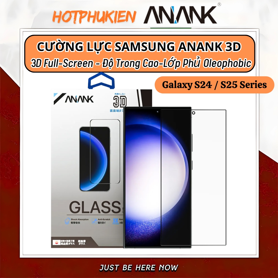 Dán kính cường lực full màn hình 3D cho Samsung Galaxy S25 Ultra / S25 Plus / Galaxy S24 Ultra / S24 Plus hiệu Anank Glass 3D - Viền siêu mỏng, Siêu mượt, lớp Phủ nano chống vân tay, thương hiệu nhật bản, vát cạnh 3D - Hàng nhập khẩu