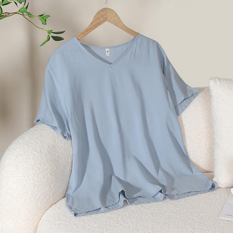 Áo ngắn tay mặc nhà vải Cotton lụa thoáng mát mềm mại, áo ngủ nữ mã VAA0439