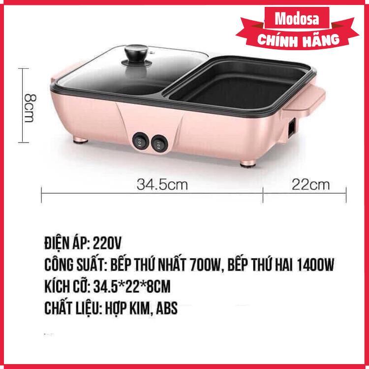 Nồi Lẩu Nướng Modosa Đa Năng 2In1 Hàn Quốc, Bếp Lẩu Đa Năng Mini Tiện Dụng - Hàng Chính Hãng