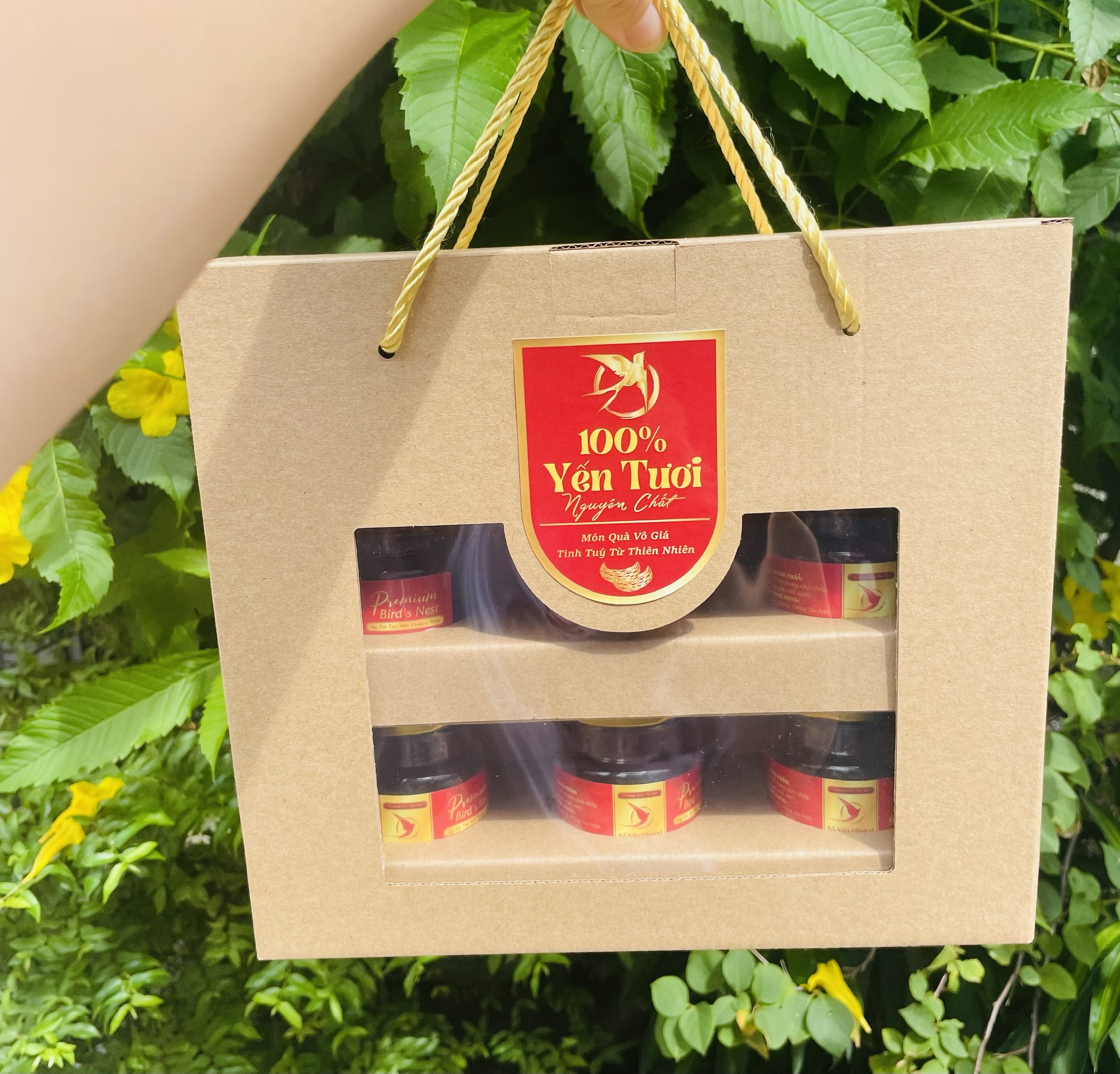 Hộp 6 hủ yến kính trong tặng kèm bộ tem hủ sang trọng giá siêu hạt dẻ - có khay cho hủ lục giác 100ml