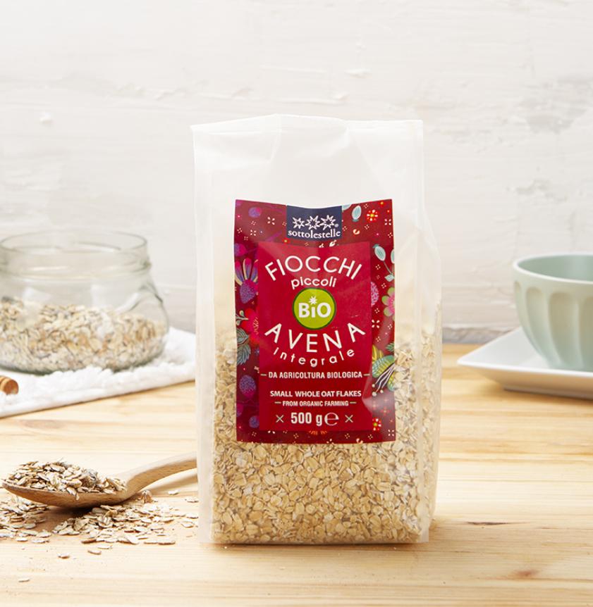 Yến mạch nguyên cám hữu cơ cán vụn Sottolestelle 500g Organic Small Whole Oat Flake