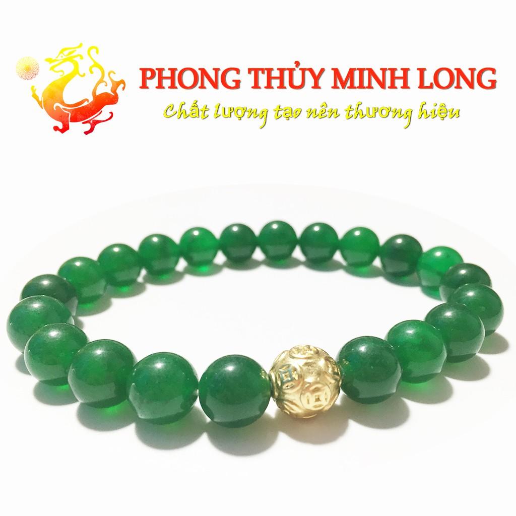 Vòng tay đá Mã Não Xanh 3A mix 1 hạt kim tiền Vàng hợp mệnh Hỏa và Mộc