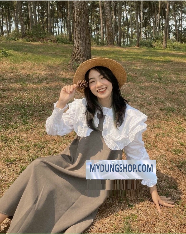 SET ÁO SƠ MI KIỂU+ YẾM SUÔNG- CHUẨN PHONG CÁCH HÀN QUỐC