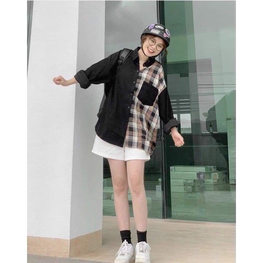 Sơ mi kẻ phối caro siêu đẹp