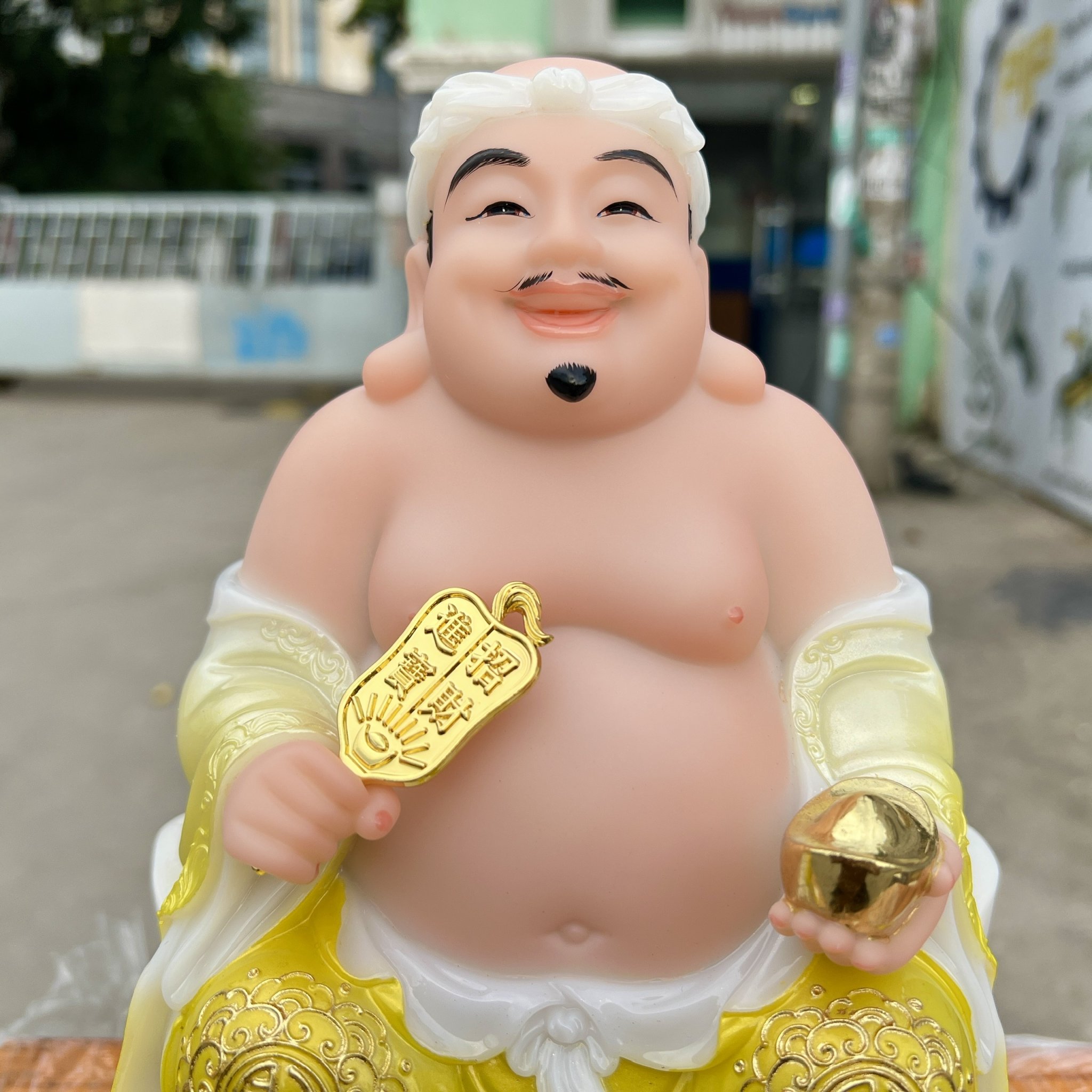 Tượng Thần tài Thổ Địa bằng đá nhập khẩu cao cấp cao 22cm – Màu vàng
