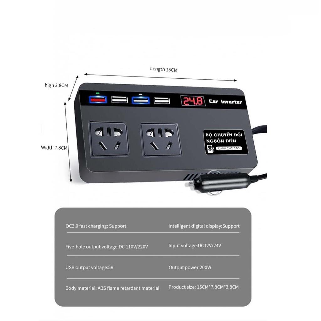 Bộ Chuyển Đổi Nguồn Điện 12V- 24V Sang 220V-200W Cho xe Ô Tô , Xe Hơi Công Suất Tối Đa 150W