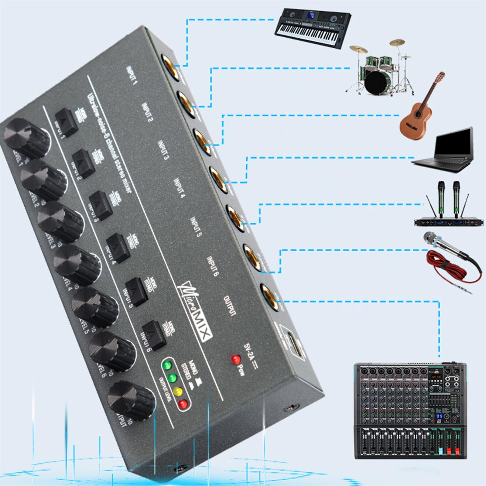 Audio Mixer 6 Input Audio Mixer Portable Sound Mixer for Small Clubs Bars