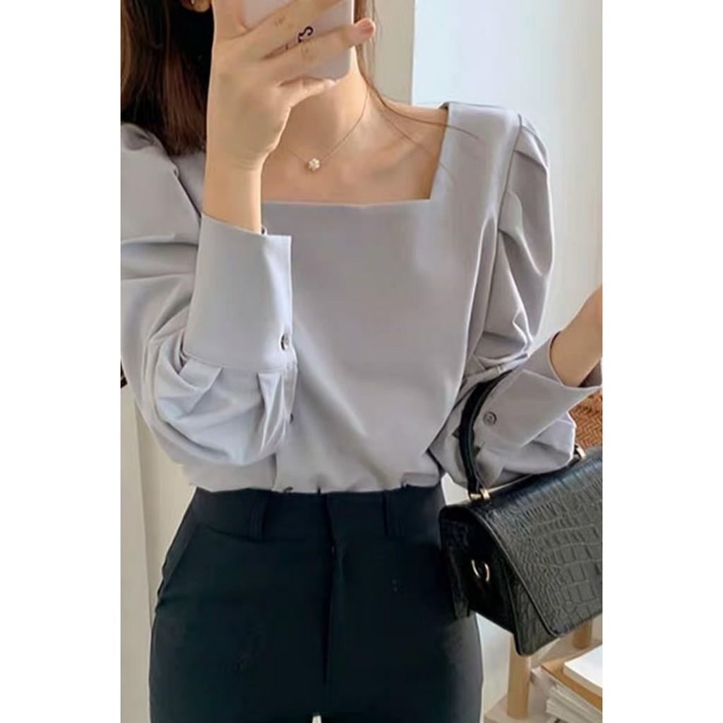ÁO CỔ VUÔNG PHỐI NÚT SÀNH ĐIỆU