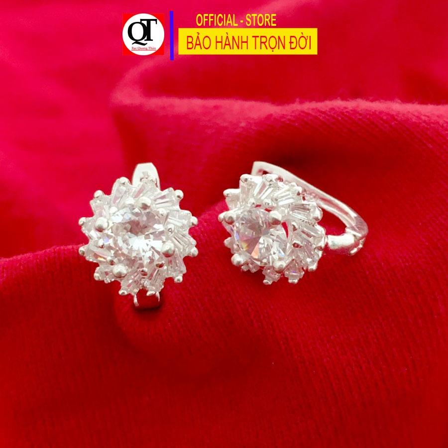 Khuyên tai nữ Hàn Quốc chất liệu bạch thật đeo sát tai kết đá trắng cao cấp trang sức Bạc Quang Thản - QTBT146