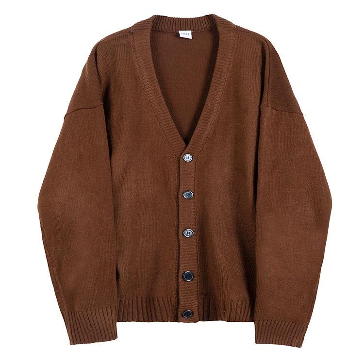 Áo Khoác Cardigan Dệt Kim Cổ Chữ V Màu Trơn Phong Cách Hàn Quốc Thời Trang Mùa Thu Dành Cho Nam Fru185