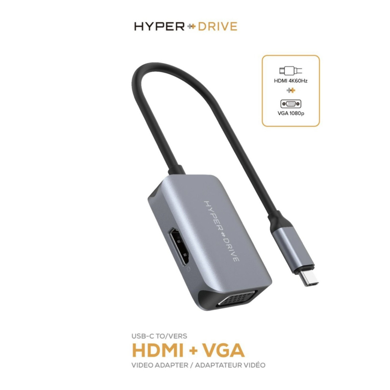 Cổng Chuyển HyperDrive 4K HDMI/VGA 2 in 1 USB-C Hub For iPad, MacBook, Surface, PC HD-C2HV - Hàng Chính Hãng